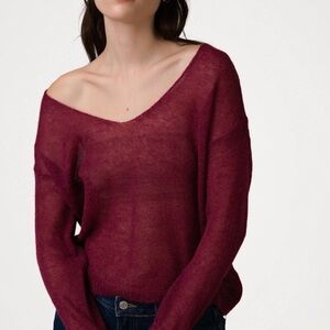 NWT Jaki Rue Sheer Sweater - Burgundy